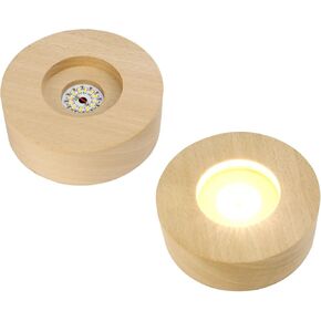 2Pcs Round Wooden Led Lights Display Base, 4 Inch Led Wood Display Base Warm Light Display Stand Thickned Wooden Led Display Base with 12 LEDs for Christmas Birthday Gifts