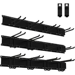 منظم أدوات المرآب على الحائط مقاس 48 بوصة، منظم أدوات ساحة الحديقة، شماعات أدوات قابلة للتعديل، حامل مجرفة الحائط، 3 قضبان و9 خطافات، حامل أدوات شديد التحمل - 330 رطلًا أقصى حمولة in Kuwait