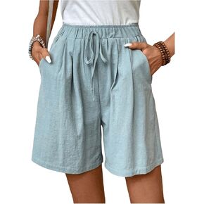 MakeMeChic Women's Drawstring High Waist Wide Leg Summer Bermuda Shorts with Pocket