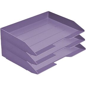 Acrimet Stackable Letter Tray 3 Tier Side Load, Plastic, Desktop File Organizer (Solid Purple Color)