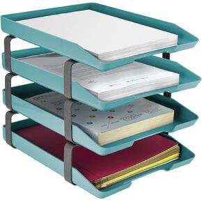 Acrimet Traditional Letter Tray 4 Tier Front Load, Plastic, Desktop File Organizer (Solid Green Color)