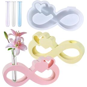 Resin Molds Silicone for Vase Plant Propagation Station, Endless Love Shape Hydroponic Planter Epoxy Molds Test Tube Vase, Silicone Molds for Resin Crafts Home Centerpiece Decor (3 Test Tube)