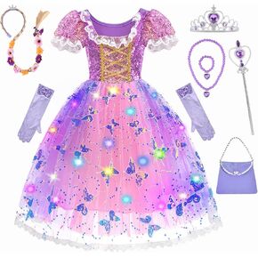 Princess Dresses for Girls Light Up Princess Costume Age 3-8 Years Old, Girls Dress Up Clothes for Halloween Cosplay Birthday Party Outfit (M)