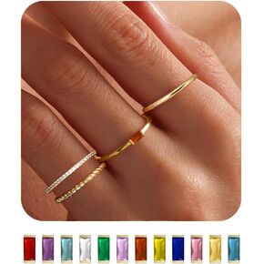 Ritach Gold Birthstone Rings for Women - Non Tarnish 14K Gold Plated Stackable Dainty Ring - Engagement Wedding Promise Rings Gemstone Rings for Birthday Jewelry Gifts Size 6-10