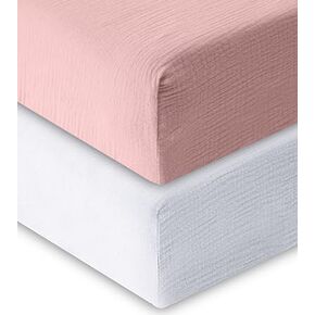 Mom Beebi Muslin Crib Sheets, Extra Soft Cirb Sheets for Standard Crib Mattress & Toddler Bed Mattress (52"x28"), 100% Cotton Neutral & Breathable Baby Crib Sheets, 2 Pack