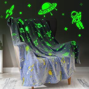 Space Toys Gifts for Boys Girls - Glow in The Dark Galaxy Blanket Christmas Birthday Valentine's Day Easter Present for Kids Age 1 2 3 4 5 6 7 8 9 10 Year Old Child Star Planet Spaceship Throw 50"x60"