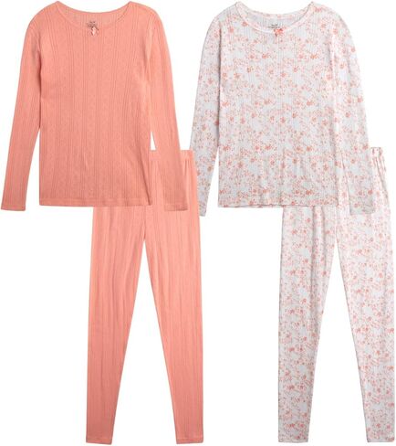 طقم بيجامة للفتيات من Rene Rofe - طقم ملابس نوم قطنية بقصة مريحة 4 قطع (2T-12) in Kuwait