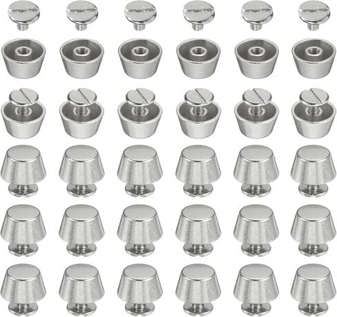 HARFINGTON 30set Flat Head Stud Spike 12mm Metal Purse Feet Handbag Nail Head Stud Flat Buckle Button Cap Cone Rivets Bucket Spike Tool Set for DIY Leather Craft, Silver Tone in Kuwait
