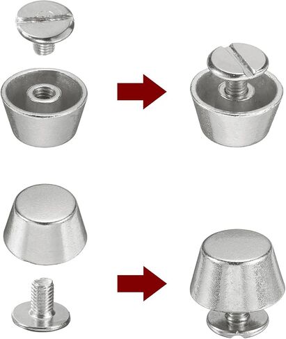 HARFINGTON 30set Flat Head Stud Spike 12mm Metal Purse Feet Handbag Nail Head Stud Flat Buckle Button Cap Cone Rivets Bucket Spike Tool Set for DIY Leather Craft, Silver Tone in Kuwait
