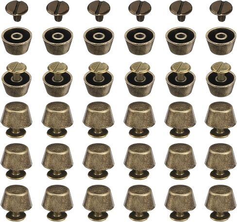 HARFINGTON 30set Flat Head Stud Spike 12mm Metal Purse Feet Handbag Nail Head Stud Flat Buckle Button Cap Cone Rivets Bucket Spike Tool Set for DIY Leather Craft, Silver Tone in Kuwait