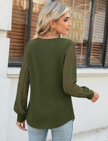 Micoson Women's Pleated Long Sleeve Tops Business Casual Blouses Crewneck Keyhole Shirts Fall Outfits in Saudi Arabia