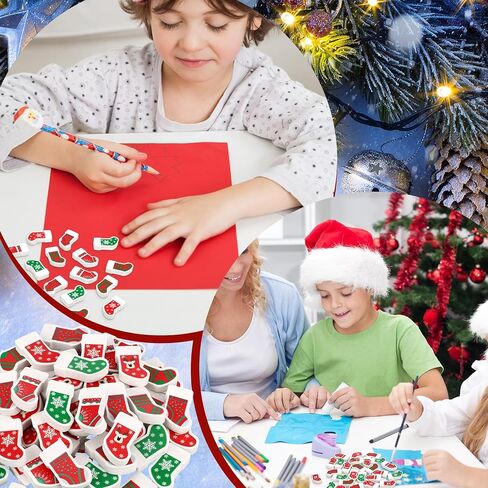 Qilery 60 Pcs Mini Christmas Stocking Eraser Christmas Gifts for Kids Xmas Stocking Pencil Top Erasers Mini Colorful Christmas Stocking Style Eraser for Classroom School Christmas Party Decorations in Saudi Arabia
