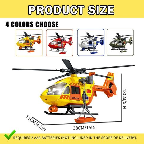 15" Rescue Helicopter Toy Light and Sound Rescue Vehicles Toys for Kids Aged 3 Toddler Kids Boys Gifts (Rescue Helicopter) in Saudi Arabia