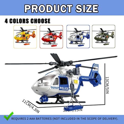 15" Rescue Helicopter Toy Light and Sound Rescue Vehicles Toys for Kids Aged 3 Toddler Kids Boys Gifts (Rescue Helicopter) in Saudi Arabia