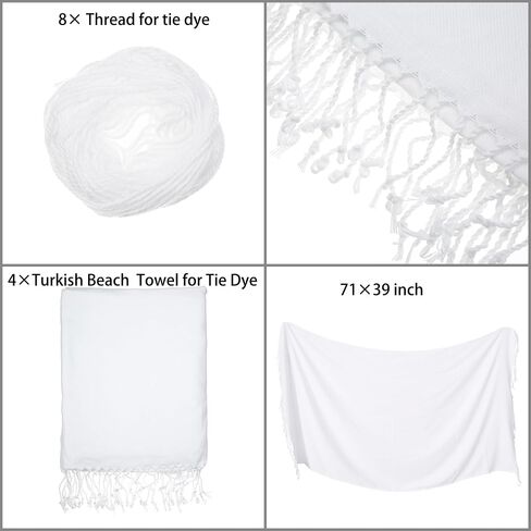 Turkish Beach Towels for Tie-dye Oversized White Beach Towel for tie dye Party 71x39 Lightweight Beach Blanke for Bath Towel Travel Towels with tie dye Thread (1) (4PCS) in Kuwait