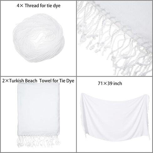 Turkish Beach Towels for Tie-dye Oversized White Beach Towel for tie dye Party 71x39 Lightweight Beach Blanke for Bath Towel Travel Towels with tie dye Thread (1) (4PCS) in Kuwait