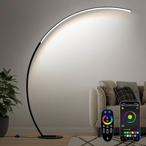 RGB Floor Lamp with 3 Color Temperatures, Ultra Bright 1800LM Smart Arc LED Floor Lamp with Remote Control, Music Sync, Scene Modes, Modern Standing Tall Lamp for Bedroom Living Room Gaming Rooms in Kuwait