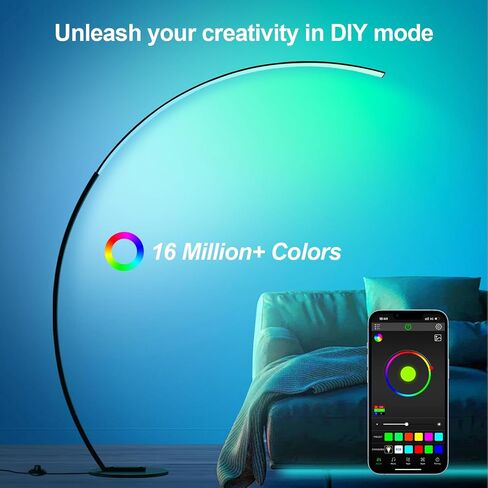 RGB Floor Lamp with 3 Color Temperatures, Ultra Bright 1800LM Smart Arc LED Floor Lamp with Remote Control, Music Sync, Scene Modes, Modern Standing Tall Lamp for Bedroom Living Room Gaming Rooms in Kuwait