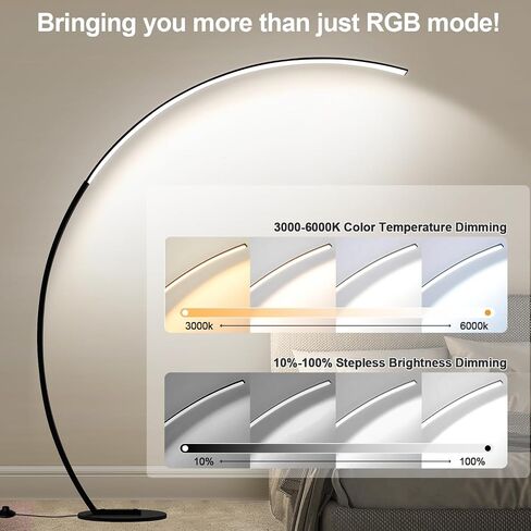 RGB Floor Lamp with 3 Color Temperatures, Ultra Bright 1800LM Smart Arc LED Floor Lamp with Remote Control, Music Sync, Scene Modes, Modern Standing Tall Lamp for Bedroom Living Room Gaming Rooms in Kuwait
