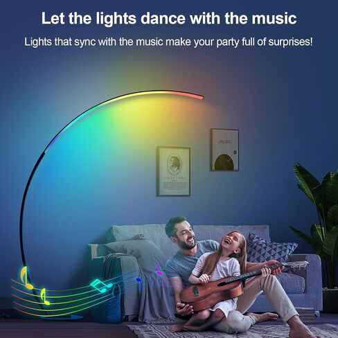 RGB Floor Lamp with 3 Color Temperatures, Ultra Bright 1800LM Smart Arc LED Floor Lamp with Remote Control, Music Sync, Scene Modes, Modern Standing Tall Lamp for Bedroom Living Room Gaming Rooms in Kuwait