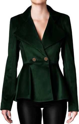 LifeShe Women's Velvet Blazer Work Office Dressy Lapel Collar Double Breasted Peplum Blazers Jacket in Saudi Arabia