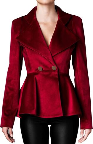 LifeShe Women's Velvet Blazer Work Office Dressy Lapel Collar Double Breasted Peplum Blazers Jacket in Saudi Arabia
