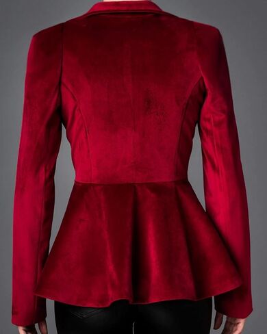 LifeShe Women's Velvet Blazer Work Office Dressy Lapel Collar Double Breasted Peplum Blazers Jacket in Saudi Arabia