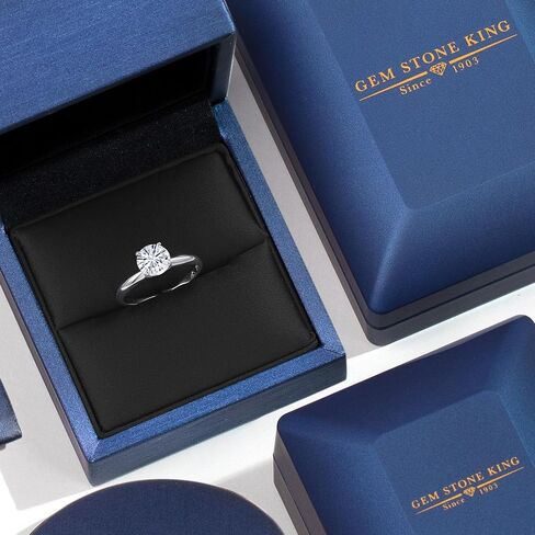 Gem Stone King PT950 Platinum 950 6.5MM Round Gemstone Birthstone Solitaire Engagement Ring | Wedding Engagement Anniversary Promise Ring For Women | Available In Size 5, 6, 7, 8, 9 in Saudi Arabia