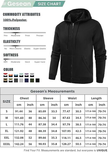 Gesean Men's Zip Up Fleece Hoodie Casual Drawstring Hooded Sweatshirt with Kanga Pocket in Saudi Arabia
