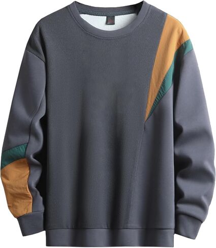 Men's Crewneck Sweatshirts Patchwork Contrast Color Long Sleeve Casual Lightweight Pullover Shirt Hip-Hop Sweater in Kuwait