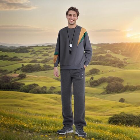 Men's Crewneck Sweatshirts Patchwork Contrast Color Long Sleeve Casual Lightweight Pullover Shirt Hip-Hop Sweater in Kuwait