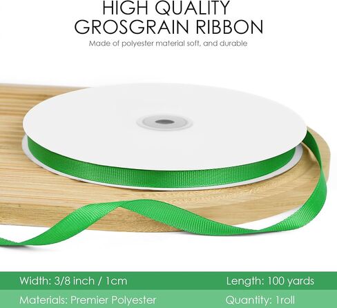 100 Yards 3/8 inch Grosgrain Ribbon, Solid Color Fabric Ribbon Perfect for Gift Wrapping, Wedding, Handmade Bows, Floral Bouquets and Party Decoration(Green) in Kuwait