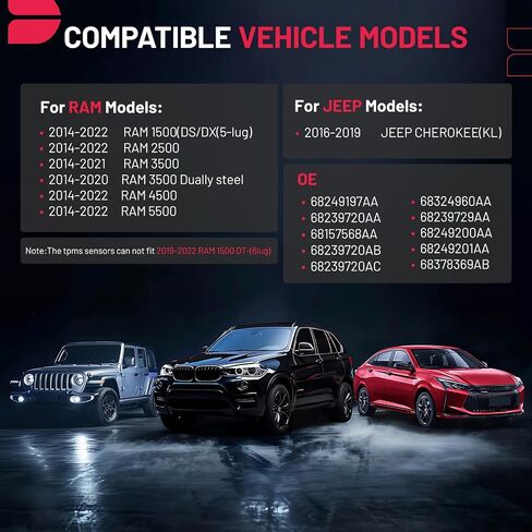 BDFHYK 68249197AA 434MHz Tire Pressure Monitoring System TPMS Sensors Compatible for 2016-2019 Jeep Cherokee(KL), 2014-2022 RAM 1500 (DS DX(5-Lug) RAM 2500 3500 4500 5500 in Saudi Arabia