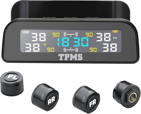 نظام مراقبة ضغط الإطارات TPMS، نظام مراقبة ضغط الإطارات TPMS بالطاقة الشمسية مثبت على درع النافذة مع 4 أجهزة استشعار خارجية 6 أوضاع إنذار عرض في الوقت الحقيقي درجة حرارة الضغط والوقت in Kuwait