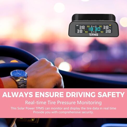 نظام مراقبة ضغط الإطارات TPMS، نظام مراقبة ضغط الإطارات TPMS بالطاقة الشمسية مثبت على درع النافذة مع 4 أجهزة استشعار خارجية 6 أوضاع إنذار عرض في الوقت الحقيقي درجة حرارة الضغط والوقت in Kuwait