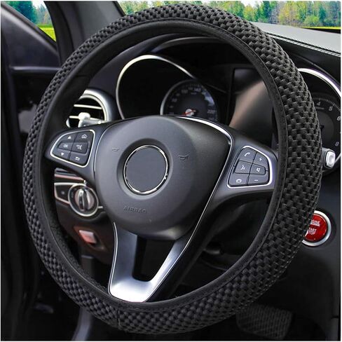 غطاء عجلة قيادة مرن قابل للتمدد، غطاء عجلة قيادة تلقائي من الحرير الجليدي من الألياف الدقيقة، مضاد للانزلاق، 15 بوصة، دافئ في الشتاء وبارد في الصيف، مناسب لسيارات الدفع الرباعي والشاحنات والسيارات والشاحنات (أسود) in Kuwait