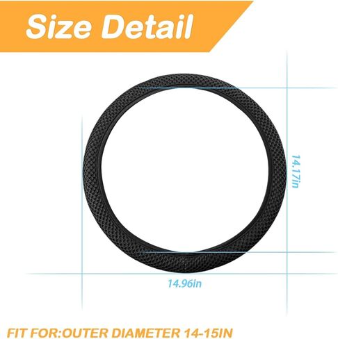 غطاء عجلة قيادة مرن قابل للتمدد، غطاء عجلة قيادة تلقائي من الحرير الجليدي من الألياف الدقيقة، مضاد للانزلاق، 15 بوصة، دافئ في الشتاء وبارد في الصيف، مناسب لسيارات الدفع الرباعي والشاحنات والسيارات والشاحنات (أسود) in Kuwait