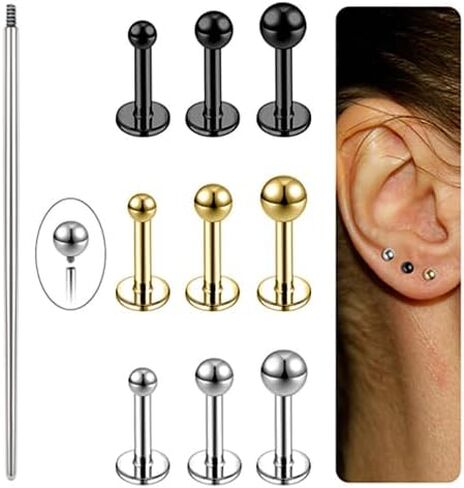 16G/18G Labret Tragus Studs الجراحية الصلب محارة مونرو ميدوسا الشفاه الحلزون الغضروف أقراط ترصيع للنساء الرجال، خيط داخلي الأنف مسمار ثقب المجوهرات in Kuwait