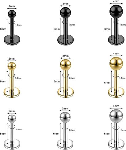 16G/18G Labret Tragus Studs الجراحية الصلب محارة مونرو ميدوسا الشفاه الحلزون الغضروف أقراط ترصيع للنساء الرجال، خيط داخلي الأنف مسمار ثقب المجوهرات in Kuwait