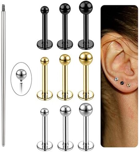 16G/18G Labret Tragus Studs الجراحية الصلب محارة مونرو ميدوسا الشفاه الحلزون الغضروف أقراط ترصيع للنساء الرجال، خيط داخلي الأنف مسمار ثقب المجوهرات in Kuwait