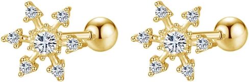 Cute 20g Snowflake CZ Screw Back Small Stud Earrings for Women Dainty Simple Stainless Steel Silver Gold Plated Winter Flower Cartilage Tragus Piercing Little Studs Barbell Hypoallergenic Fashion Jewelry Christmas Gift in Saudi Arabia
