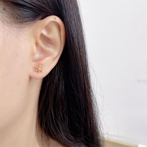 Cute 20g Snowflake CZ Screw Back Small Stud Earrings for Women Dainty Simple Stainless Steel Silver Gold Plated Winter Flower Cartilage Tragus Piercing Little Studs Barbell Hypoallergenic Fashion Jewelry Christmas Gift in Saudi Arabia