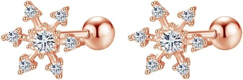 Cute 20g Snowflake CZ Screw Back Small Stud Earrings for Women Dainty Simple Stainless Steel Silver Gold Plated Winter Flower Cartilage Tragus Piercing Little Studs Barbell Hypoallergenic Fashion Jewelry Christmas Gift in Saudi Arabia