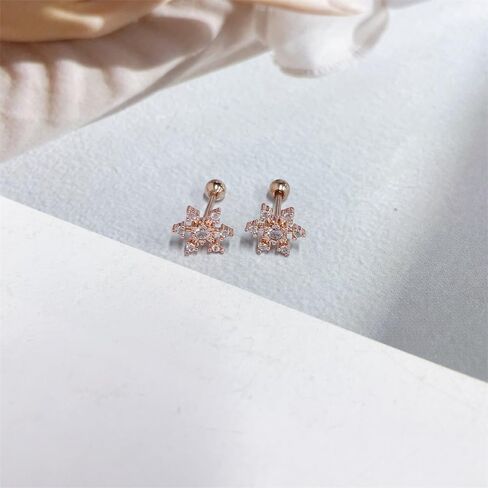 Cute 20g Snowflake CZ Screw Back Small Stud Earrings for Women Dainty Simple Stainless Steel Silver Gold Plated Winter Flower Cartilage Tragus Piercing Little Studs Barbell Hypoallergenic Fashion Jewelry Christmas Gift in Saudi Arabia