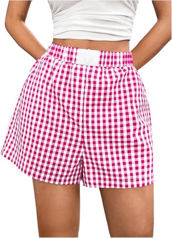 SOLY HUX Women's Y2k Cute Plaid Print Shorts Lounge Shorts Casual Summer Elastic Waist Bottoms Shorts in Kuwait