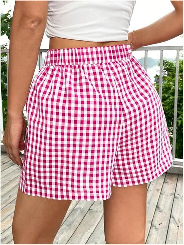 SOLY HUX Women's Y2k Cute Plaid Print Shorts Lounge Shorts Casual Summer Elastic Waist Bottoms Shorts in Kuwait