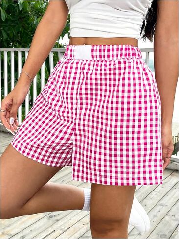 SOLY HUX Women's Y2k Cute Plaid Print Shorts Lounge Shorts Casual Summer Elastic Waist Bottoms Shorts in Kuwait