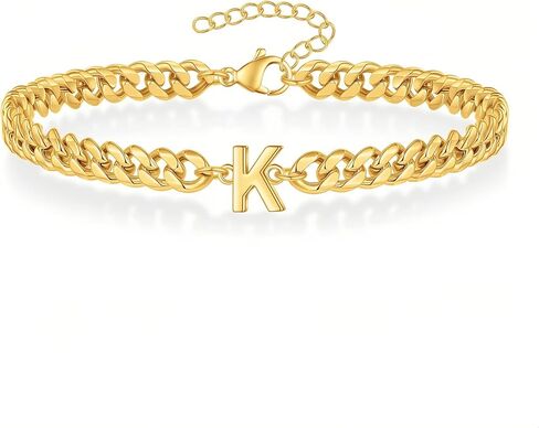 Gold Initial Bracelets for Men, 18K Gold Plated Cuban Link Chain Adjustable Charm Bracelets Jewelry Gifts for Men in Kuwait