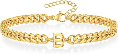 Gold Initial Bracelets for Men, 18K Gold Plated Cuban Link Chain Adjustable Charm Bracelets Jewelry Gifts for Men in Kuwait
