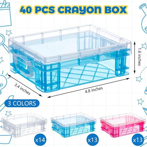 Suzile 40 Pcs Plastic Crayon Boxes Stackable Transparent Crayon Organizer with Lid Crayon Storage Containers Bulk for Office School Classroom Supplies Pen Pencil Art Crafts (Clear, Red, Blue) in Saudi Arabia
